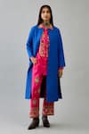 Buy_KORA_Blue Silk Thread Embroidered Jacket Round Quilted Long Pant Set  _at_Aza_Fashions