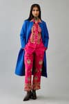 Buy_KORA_Blue Silk Thread Embroidered Jacket Round Quilted Long Pant Set  _Online_at_Aza_Fashions