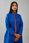 Shop_KORA_Blue Silk Thread Embroidered Jacket Round Quilted Long Pant Set  _Online_at_Aza_Fashions