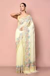 Buy_Nazaakat by Samara Singh_Yellow Semi Organza Woven And Embroidered Border Saree With Running Blouse Piece_at_Aza_Fashions