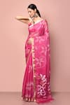 Buy_Nazaakat by Samara Singh_Pink Pure Tissue Silk Woven Floral Jaal Jamdani Saree With Running Blouse Piece_at_Aza_Fashions