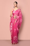 Buy_Nazaakat by Samara Singh_Pink Pure Tissue Silk Woven Floral Jaal Jamdani Saree With Running Blouse Piece_Online_at_Aza_Fashions