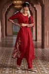 Megha Pitti_Maroon Habutai Silk Floral Embroidered Round Bloom Kurta Set _Online_at_Aza_Fashions