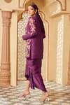 Shop_Megha Pitti_Purple Habutai Silk Floral Embroidered Bustier Scoop Jacket And Draped Skirt Set _at_Aza_Fashions