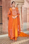 Buy_Megha Pitti_Orange Bamboo Embroidery Round Neck Floral Kurta Pant Set _at_Aza_Fashions
