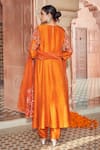 Shop_Megha Pitti_Orange Bamboo Embroidery Round Neck Floral Kurta Pant Set _at_Aza_Fashions