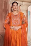 Megha Pitti_Orange Bamboo Embroidery Round Neck Floral Kurta Pant Set _Online_at_Aza_Fashions
