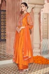 Shop_Megha Pitti_Orange Bamboo Embroidery Round Neck Floral Kurta Pant Set _Online_at_Aza_Fashions