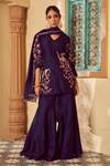 Buy_Megha Pitti_Blue Organza Embroidery V-neck Botanic Kurta Sharara Set _at_Aza_Fashions