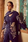 Megha Pitti_Blue Organza Embroidery V-neck Botanic Kurta Sharara Set _Online_at_Aza_Fashions