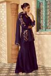 Megha Pitti_Blue Organza Embroidery V-neck Botanic Kurta Sharara Set _at_Aza_Fashions