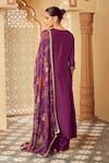 Shop_Megha Pitti_Purple Habutai Silk Botanic Printed Notched Kurta Set With Dupatta _at_Aza_Fashions