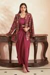 Buy_Megha Pitti_Pink Bemberg Silk Floral Printed Gown Round Jacket And Draped Set _at_Aza_Fashions