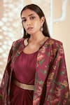 Megha Pitti_Pink Bemberg Silk Floral Printed Gown Round Jacket And Draped Set _Online_at_Aza_Fashions