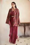 Buy_Megha Pitti_Pink Bemberg Silk Floral Printed Gown Round Jacket And Draped Set _Online_at_Aza_Fashions