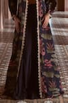 Megha Pitti_Blue Bemberg Crepe Botanic Printed Bustier Scoop Mermaid Skirt Set With Jacket _at_Aza_Fashions