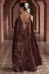 Shop_Megha Pitti_Brown Bemberg Crepe Forest Printed V Neck Short Anarkali And Sharara Set _at_Aza_Fashions