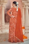 Shop_Megha Pitti_Orange Bemberg Silk Floral Printed V Neck Front Slit Anarkali Set _at_Aza_Fashions