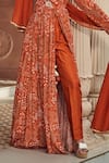 Buy_Megha Pitti_Orange Bemberg Silk Floral Printed V Neck Front Slit Anarkali Set _Online_at_Aza_Fashions