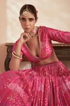 Megha Pitti_Pink Bemberg Silk Floral Printed V Neck Pleated Lehenga Set _at_Aza_Fashions