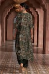 Shop_Megha Pitti_Emerald Green Bemberg Silk Flower Printed V Neck Kurta And Pant Set _at_Aza_Fashions