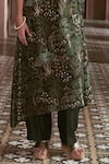 Shop_Megha Pitti_Emerald Green Bemberg Silk Flower Printed V Neck Kurta And Pant Set _Online_at_Aza_Fashions