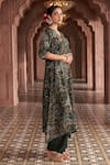 Megha Pitti_Emerald Green Bemberg Silk Flower Printed V Neck Kurta And Pant Set _at_Aza_Fashions