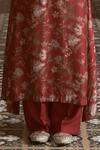 Megha Pitti_Maroon Silk Embroidery V-neck Flower Print Kurta With Pant _at_Aza_Fashions