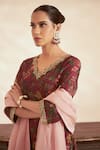 Megha Pitti_Pink Bemberg Silk Flower Printed V Neck Short Kurta Sharara Set _at_Aza_Fashions