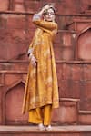 Buy_Megha Pitti_Yellow Silk Embroidery V-neck Forest Print Straight Kurta With Pant _Online_at_Aza_Fashions