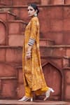 Shop_Megha Pitti_Yellow Silk Embroidery V-neck Forest Print Straight Kurta With Pant _Online_at_Aza_Fashions