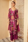 Buy_Megha Pitti_Purple Bemberg Silk Botanic Printed V Neck Kurta Pant Set _at_Aza_Fashions