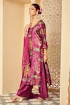 Megha Pitti_Purple Bemberg Silk Botanic Printed V Neck Kurta Pant Set _Online_at_Aza_Fashions