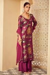 Buy_Megha Pitti_Purple Bemberg Silk Botanic Printed V Neck Kurta Pant Set _Online_at_Aza_Fashions