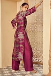 Megha Pitti_Purple Bemberg Silk Botanic Printed V Neck Kurta Pant Set _at_Aza_Fashions