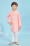 Buy_Maaikid_Peach Cotton Floral Print Kurta And Pyjama Set _at_Aza_Fashions