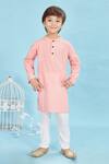 Maaikid_Peach Cotton Floral Print Kurta And Pyjama Set _Online_at_Aza_Fashions