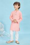 Shop_Maaikid_Peach Cotton Floral Print Kurta And Pyjama Set _Online_at_Aza_Fashions