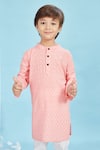Maaikid_Peach Cotton Floral Print Kurta And Pyjama Set _at_Aza_Fashions