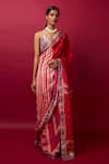 Shop_Vedika M_Multi Color Blouse Sequin Abstract Print Deep V Neck Pre-stitched Saree With _Online_at_Aza_Fashions