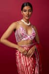 Vedika M_Multi Color Blouse Sequin Abstract Print Deep V Neck Pre-stitched Saree With _at_Aza_Fashions