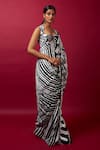 Shop_Vedika M_Multi Color Blouse Sequin Abstract Print Sweetheart Neck Pre-stitched Saree _Online_at_Aza_Fashions