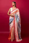 Buy_Vedika M_Multi Color Blouse Sequin Pre-stitched Geometric Saree With  _at_Aza_Fashions