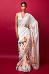 Buy_Vedika M_Multi Color Blouse Sequin Abstract Print Square V Neck Saree With _at_Aza_Fashions