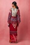 Shop_Vedika M_Multi Color Satin, Silk Sequins V-neck Abstract Print Kimono Top With Skirt _at_Aza_Fashions