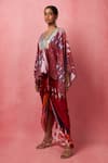 Vedika M_Multi Color Satin, Silk Sequins V-neck Abstract Print Kimono Top With Skirt _at_Aza_Fashions