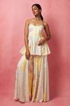 Buy_Vedika M_Multi Color Satin Abstract Print Scoop Neck Peplum Tunic And Pant Set _at_Aza_Fashions