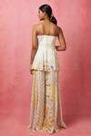 Shop_Vedika M_Multi Color Satin Abstract Print Scoop Neck Peplum Tunic And Pant Set _at_Aza_Fashions