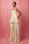 Shop_Vedika M_Multi Color Satin Abstract Print Scoop Neck Peplum Tunic And Pant Set _Online_at_Aza_Fashions