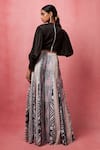 Shop_Vedika M_Multi Color Satin Embroidery, Sequins V-neck Balloon Sleeve Top With Work Pant _at_Aza_Fashions